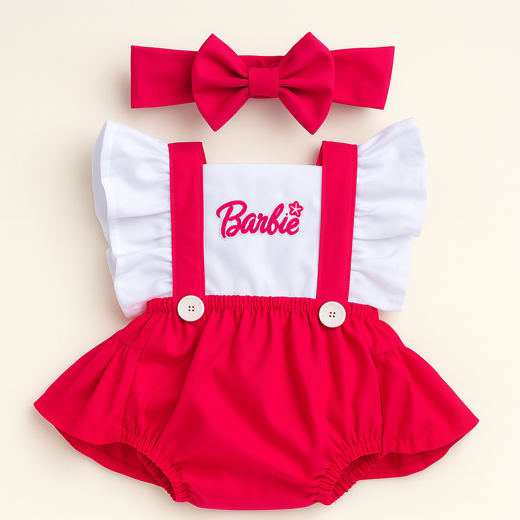 Jardineira Romper Salopete Barbie Bebe Infantil Mesversario em Oferta na Shopee