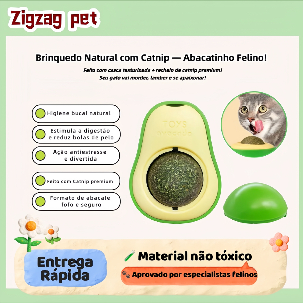 Brinquedo Catnip para Gatos em Formato de Abacate – Bolinha Interativa com Erva Natural