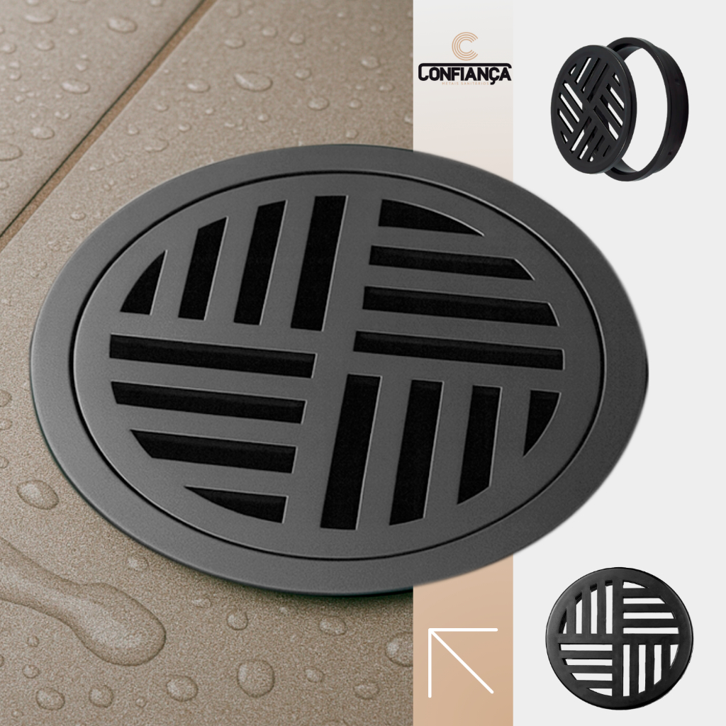 Ralo Redondo com Porta Ralo em Abs para Banheiro Preto 10X10