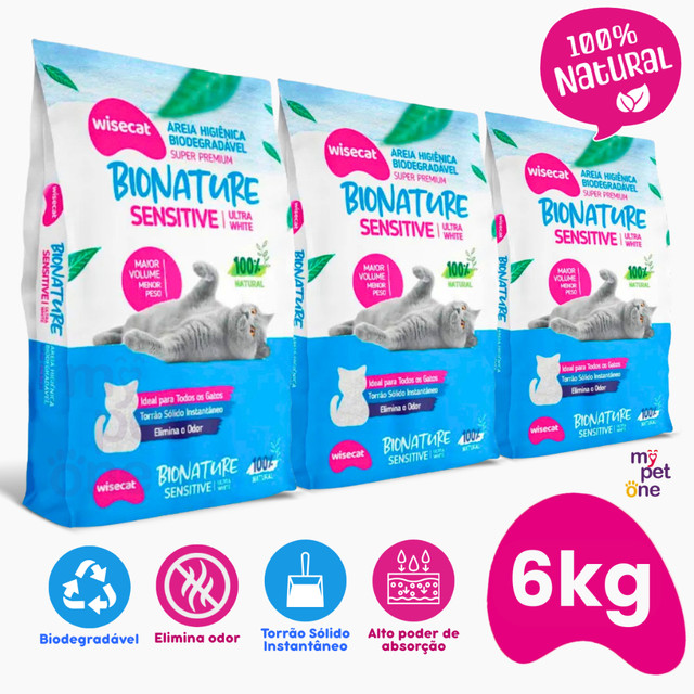 Areia Biodegradável Para Gatos Bionature Sensitive Fina Azul - 2Kg