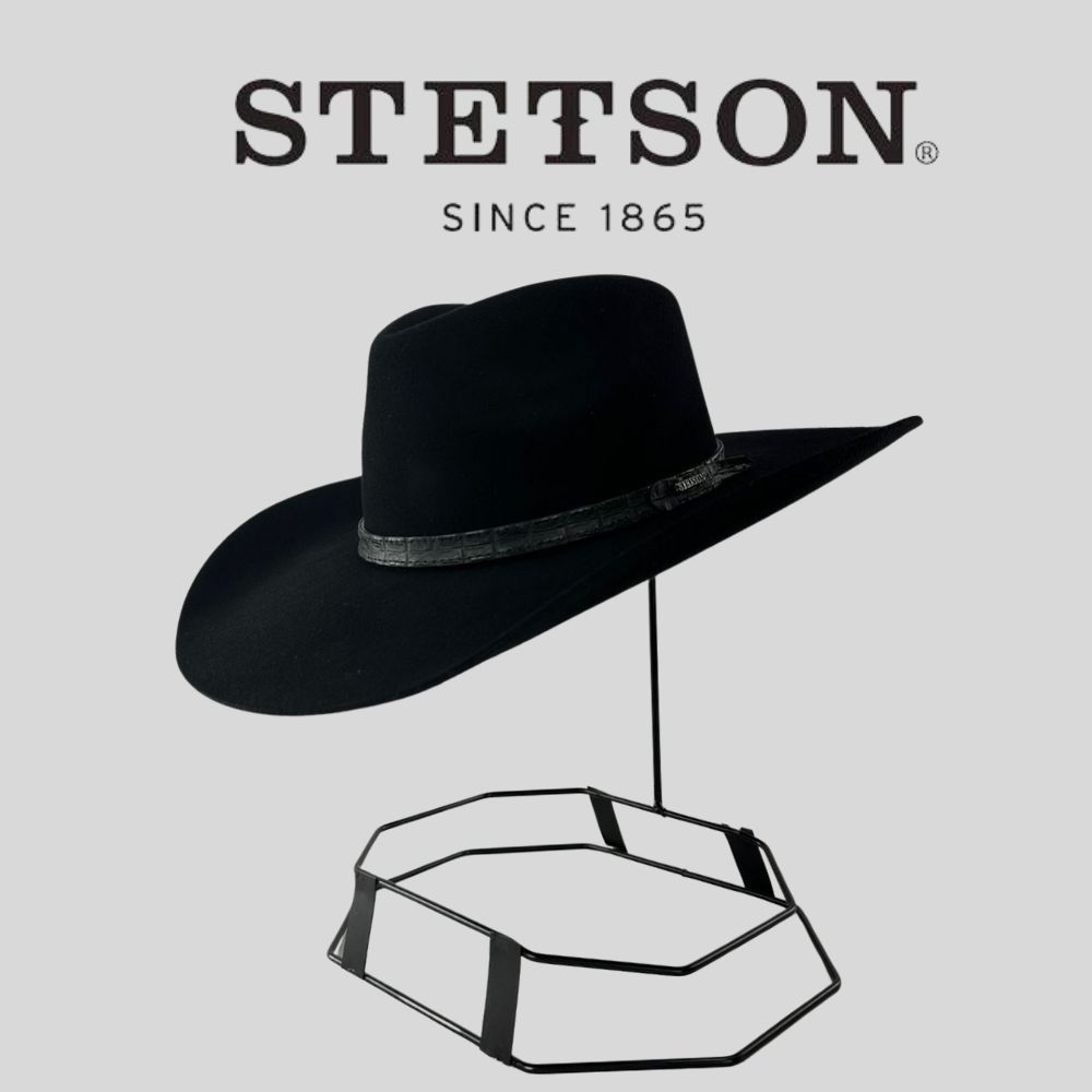 Chapéu Country Stetson Pelo De Lebre Preto Carneira Em Couro Ref:64441