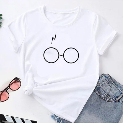 Blusa T-shirt Camiseta Feminina Estilosa Estampa Harry Potter Óculos Halloween 100% Algodão