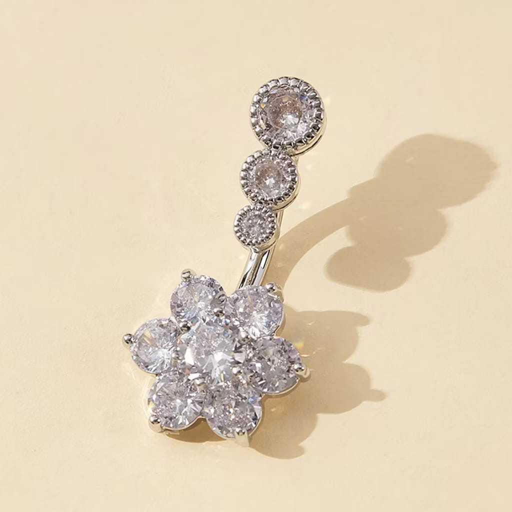 1 Piercing de umbigo flor de ameixa Aço Inoxidável Incrustado Zircônia em Oferta na Shopee