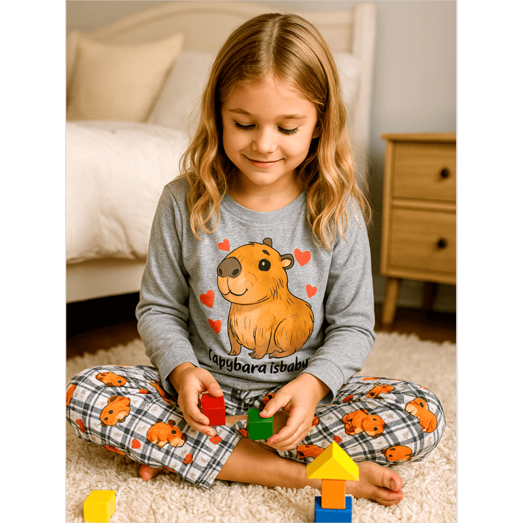 Conjunto de Pijamas Capivara Infantil Menina Inverno Meia Estação