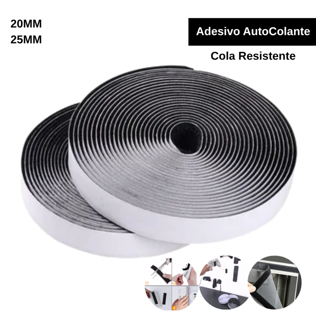 Velcro Autocolante 20mm 25mm Preto Rolo Macho e femea Adesivo Forte Artesanato Costura DIY Metro