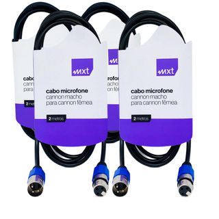 Kit 4 Cabo Microfone Xlr Canon Macho X Femea Balanceado Dmx Bm800 2 Metros