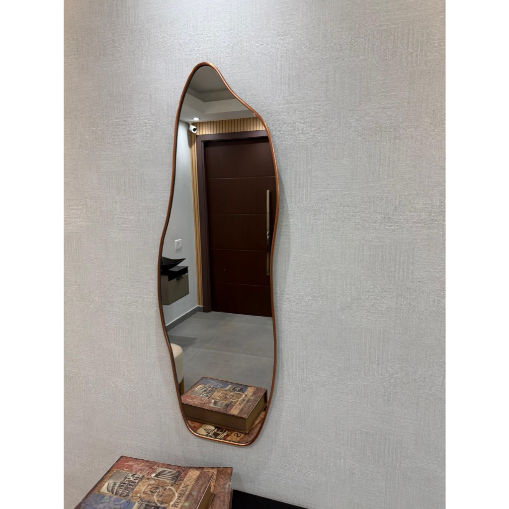 Espelho Orgânico 115x40cm Com Moldura Flex Luxo Sala Quarto Banheiro