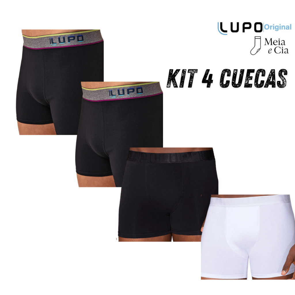 Kit 4 Cuecas Boxer Lupo Algodão Original | Conforto e Qualidade