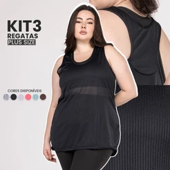 Kit 3 Regatas Plus Size Fitness Dry - Camisetas Academia, Musculação e Caminhada Confortáveis