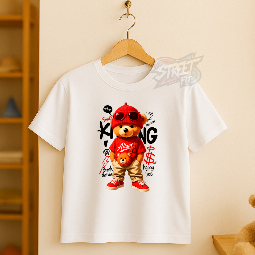 Camiseta Infantil Estampada Urso Street Red Várias Cores Do 2 ao 16 Anos Juvenil adolescentes