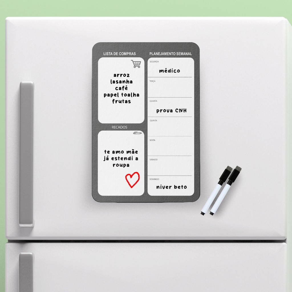 Ímã de geladeira Lousa Magnética Geladeira Planner com Caneta Escreve e Apaga 30x20cm