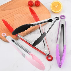 Pegador Grande Silicone e Inox 30 Cm Pinça Silicone e Inox Multiuso Cozinha Churrasco Salada