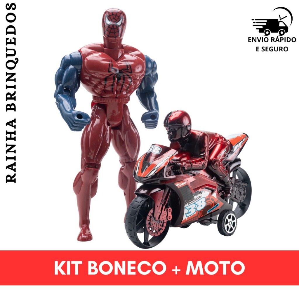 Kit Boneco Articulavel Criança + Moto Brinquedo Presente Dia Das Crianças Meninos