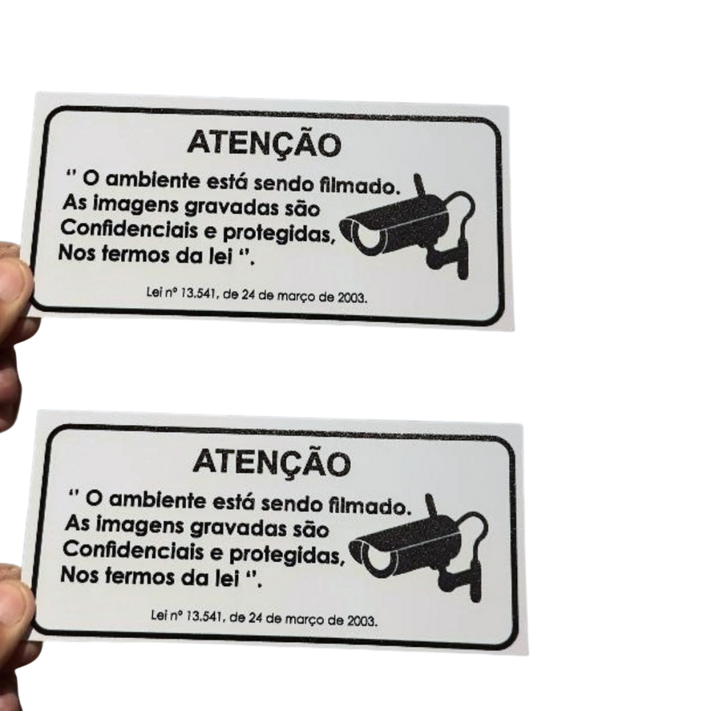 Kit 2 Placas Sinalização Câmera Segurança Monitorada Por Câmeras