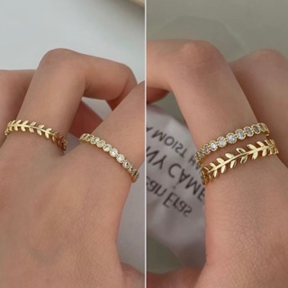 Anel fino de folha de zircônia, anel feminino de duas peças banhado a cobre, ouro 18K Prata 925 verdadeiro em Oferta na Shopee