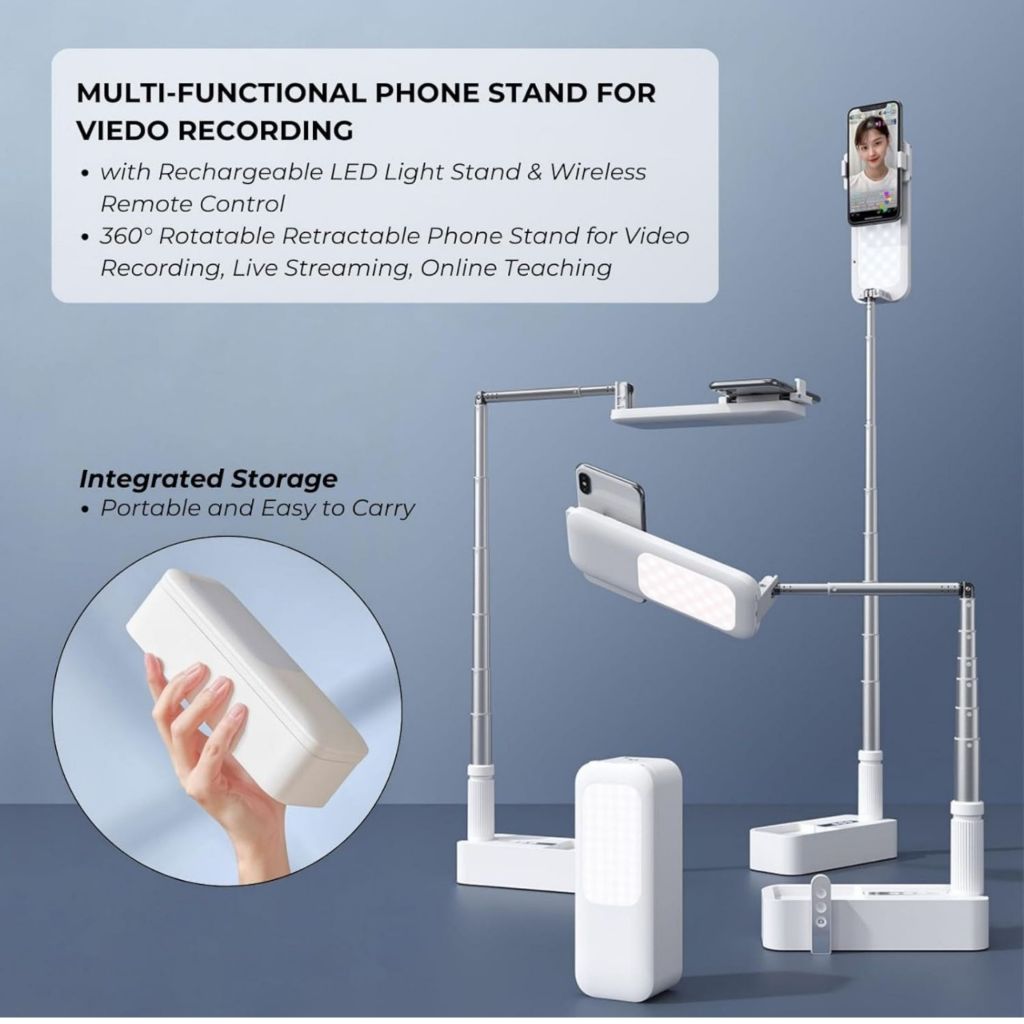 Luminária de Mesa LED BG-V6 Dobrável Retrátil Articulada Portátil com Suporte para Celular Controle Remoto Toque Sensí