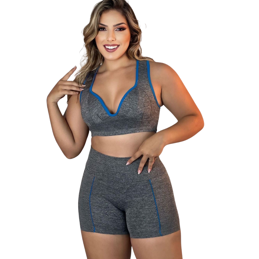Conjunto Academia Top bojo + Short compressão fitness feminino
