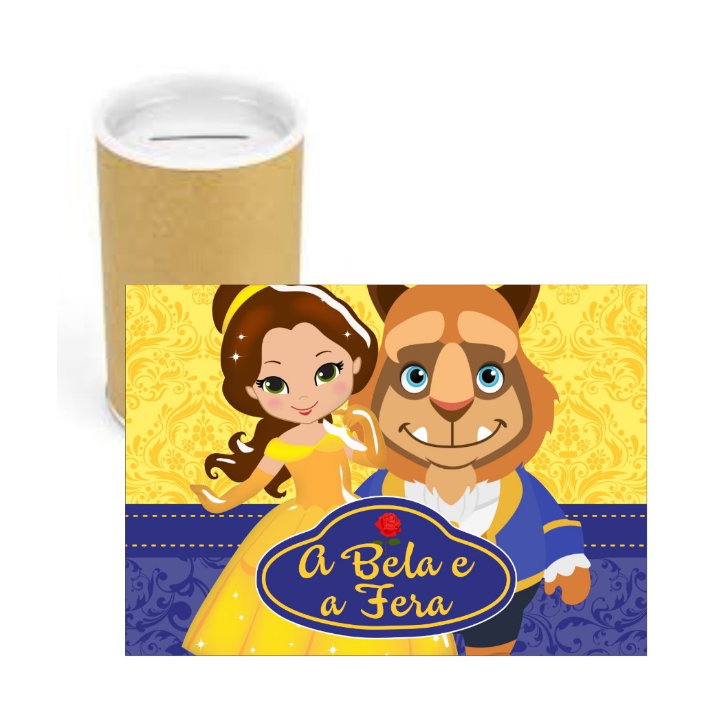 Cofrinho de Papelão + Adesivo CUTE A Bela e a Fera VÁRIAS CORES - Cofre Lembrancinha Festa