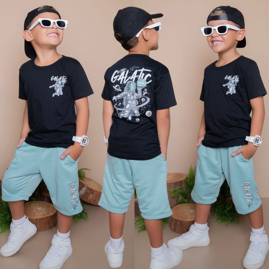 Conjunto Infantil Menino Juvenil Lançamento Camisa e Bermuda Moletinho Roupa de Criança 2 ao 14 anos em Oferta na Shopee