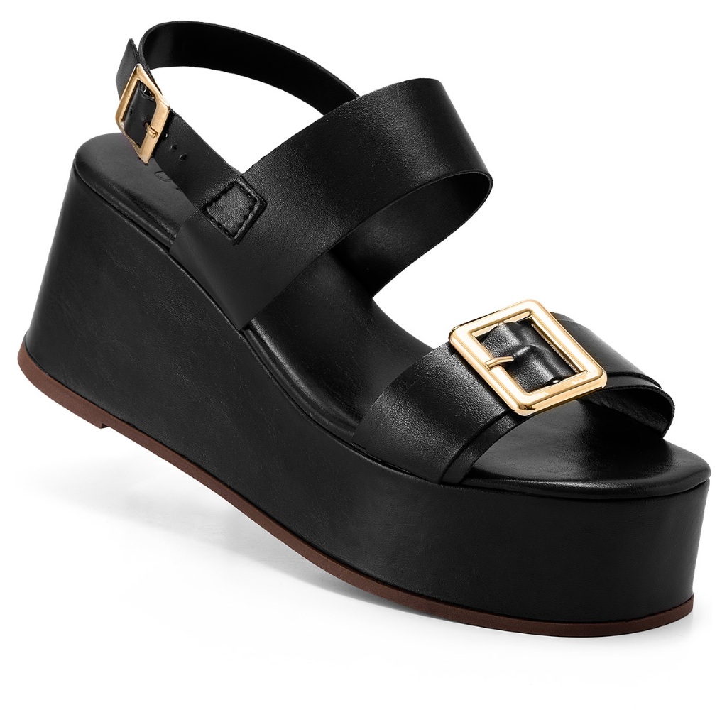 Sandália Feminina Lumiss Anabela Plataforma Confortável Fivela Preto em Oferta na Shopee