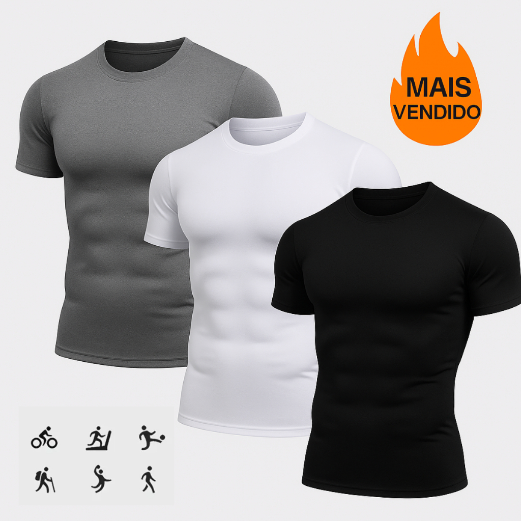 Kit 3 Camiseta Dry Fit Masculina Pro Treino Academia Leve Poliéster Confortável Proteção UV em Oferta na Shopee