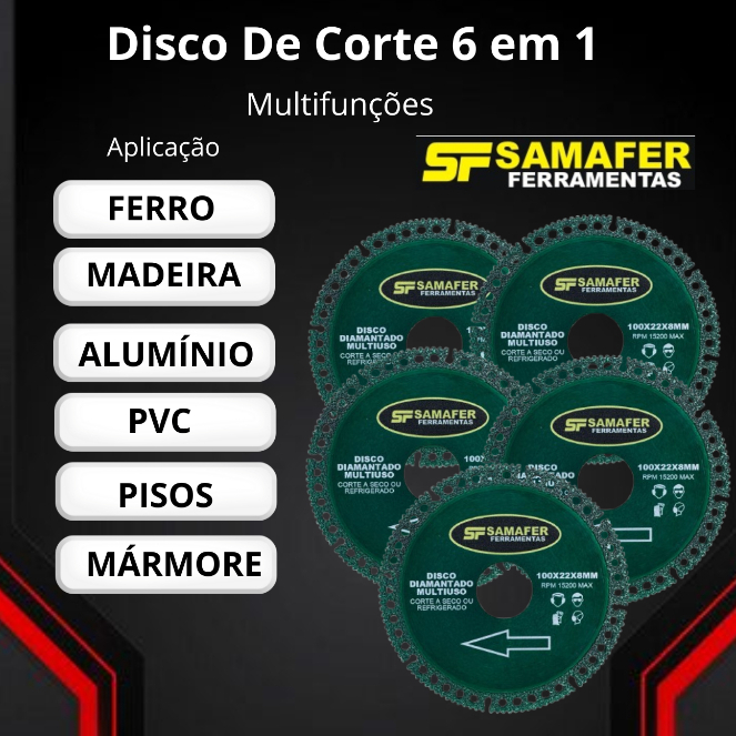 6 em 1Kit 5 Discos De Corte Diamantado Multifunções Para Madeira/Alumínio/Pvc/Pisos e Azulejos/Mármores e Granito/Ferro em Oferta na Shopee