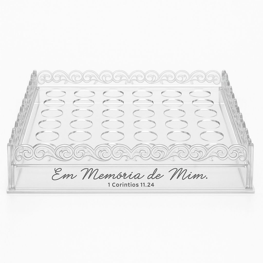 Bandeja Acrílica Para Santa Ceia Com Suporte Para 48 Cálices Kit Ceia / Bandeja Em Memória De Mim / Kit Ceia Suco + Pão
