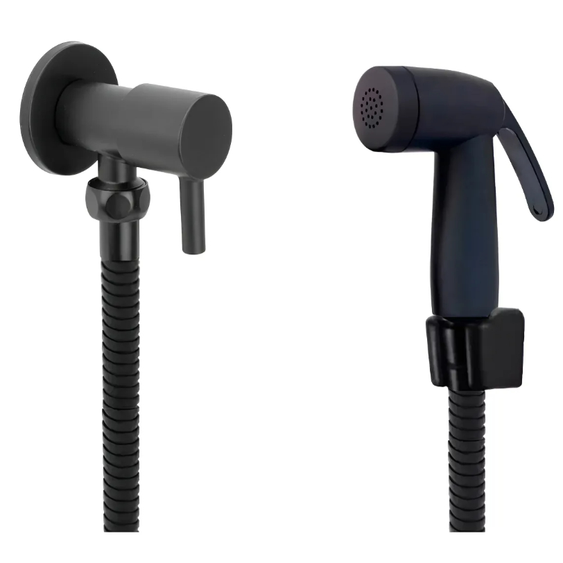 Ducha Higiênica Intima Preta Completa Registro Gatilho Chuveirinho Com Trava  Black Mangueira 1,20cm