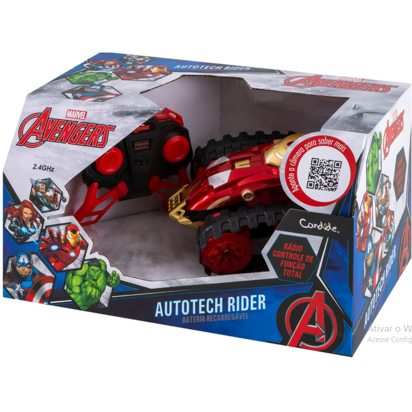 Veiculo Autotech Iron Man - Bateria Recarregável - Cor Vermelho - Homem de Ferro - Candide
