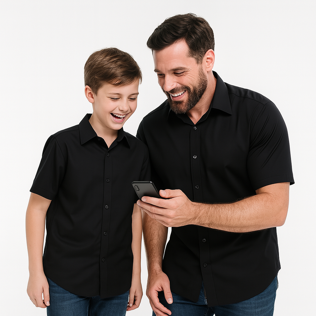 Camisa Manga Curta Tal Pai Tal Filho Kit Iguais Cor Preto