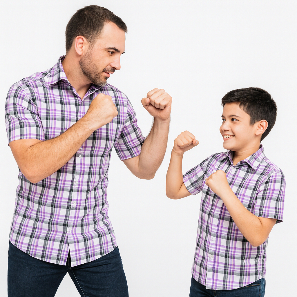 Camisa Xadrez Manga Curta Kit Tal Pai Tal Filho Mesclado Lilás