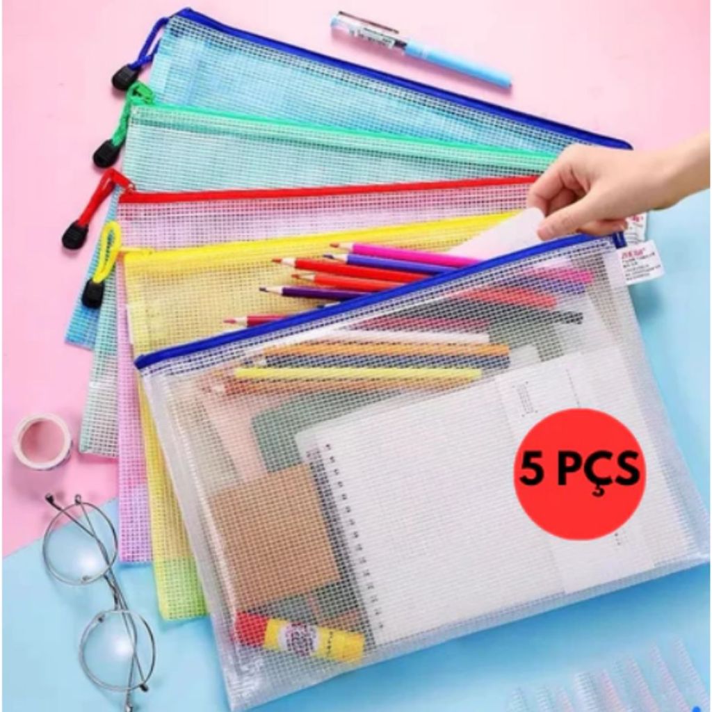 Kit 5 Pasta A4 De Plástico Organizador de Documentos Materiais Bolsinha PVC Multiuso Com Zíper em Oferta na Shopee