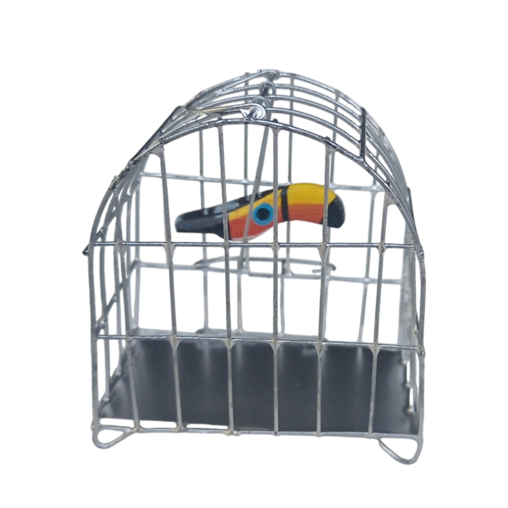 Mini Gaiola Decoração Em Arame Com Tucano Ou Arara No Poleiro