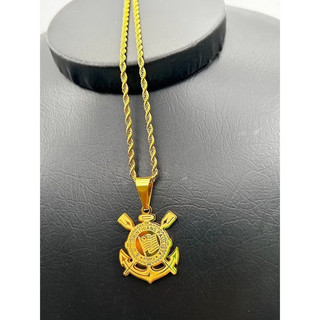 Pingente Dourada Unissex Corinthians- Corrente com Pingente/ Aço Inoxidável (Jóias e Semijoias)