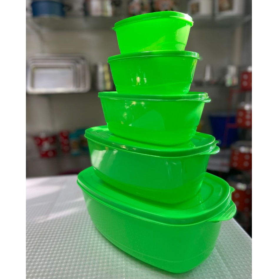 Kit com 5 Recipientes Plásticos Neon Retangulares Multiuso Mantimentos Cozinha Utilidades