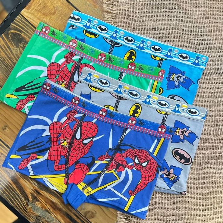 Kit 3 Cuecas Boxer Homem Aranha e Batman Infantil algodão Conforto Menino Herói Marvel Dc Desenhos