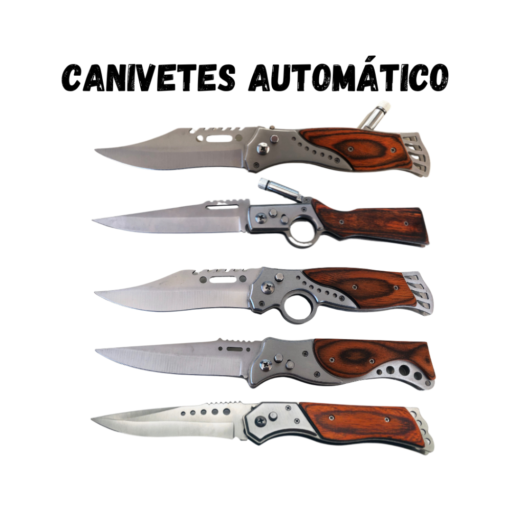 Canivete Automático Saque Rápido Esportivo Caça Pesca Com Trava e Bainha