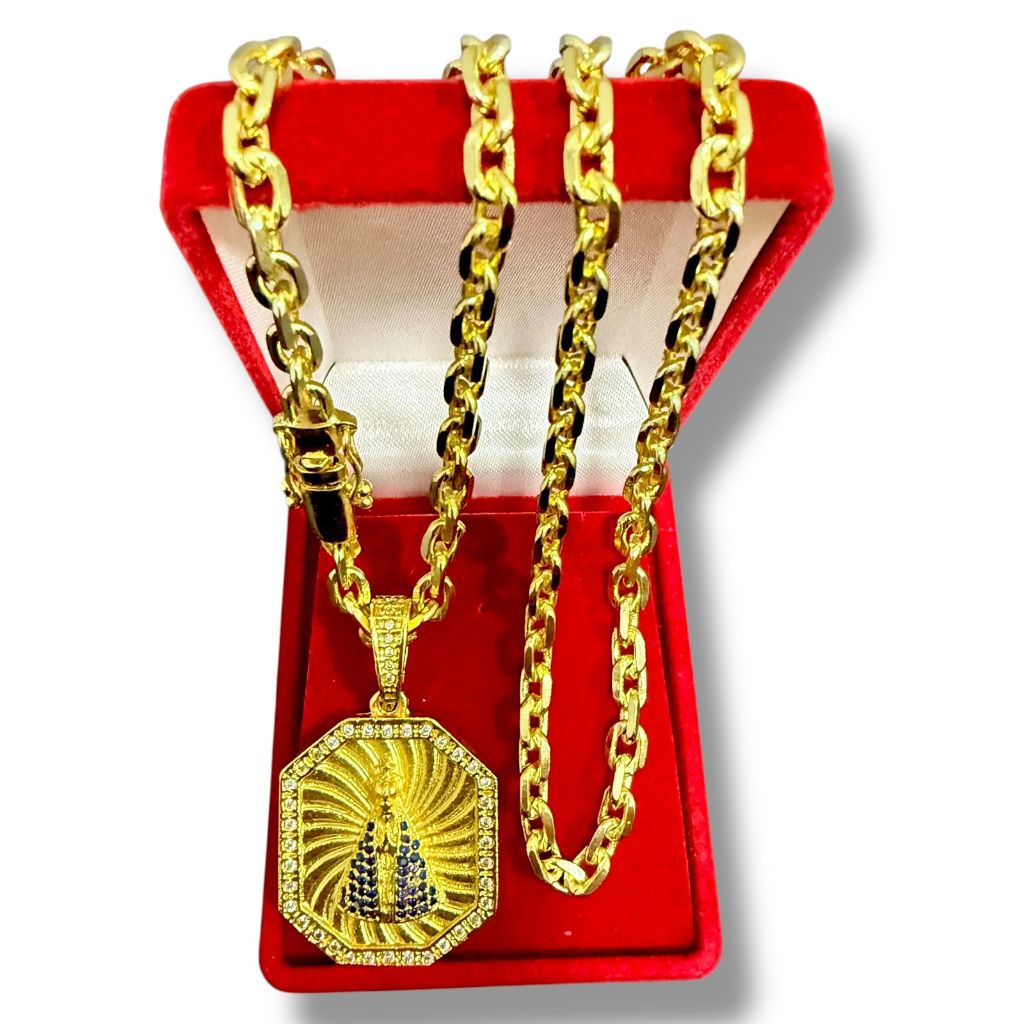 Corrente Masculino Cadeado 5 mm Liga de MOEDA ANTIGA BANHADO A OURO 18K em Oferta na Shopee