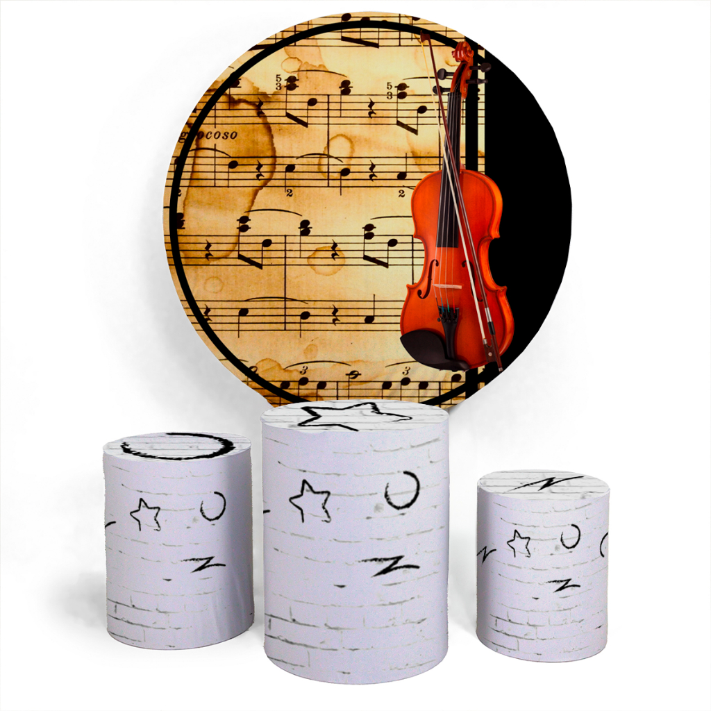 Kit Festa Painel Festa Capa Circular E Capa Conjunto Cilindro Veste Fácil Violino Music