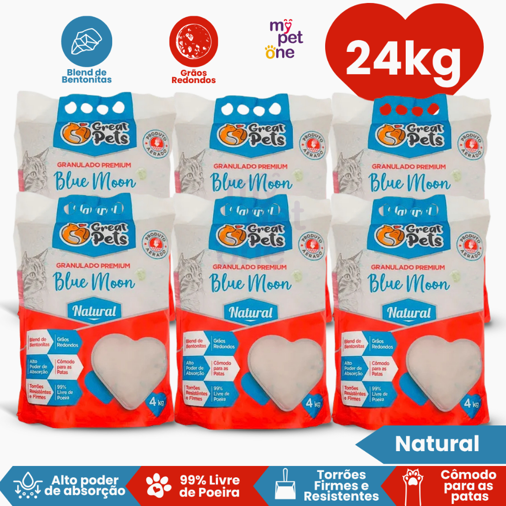 Kit 6 Areia Bentonita Esférica Premium Great Pets para Gatos - 4 Kg em Oferta na Shopee