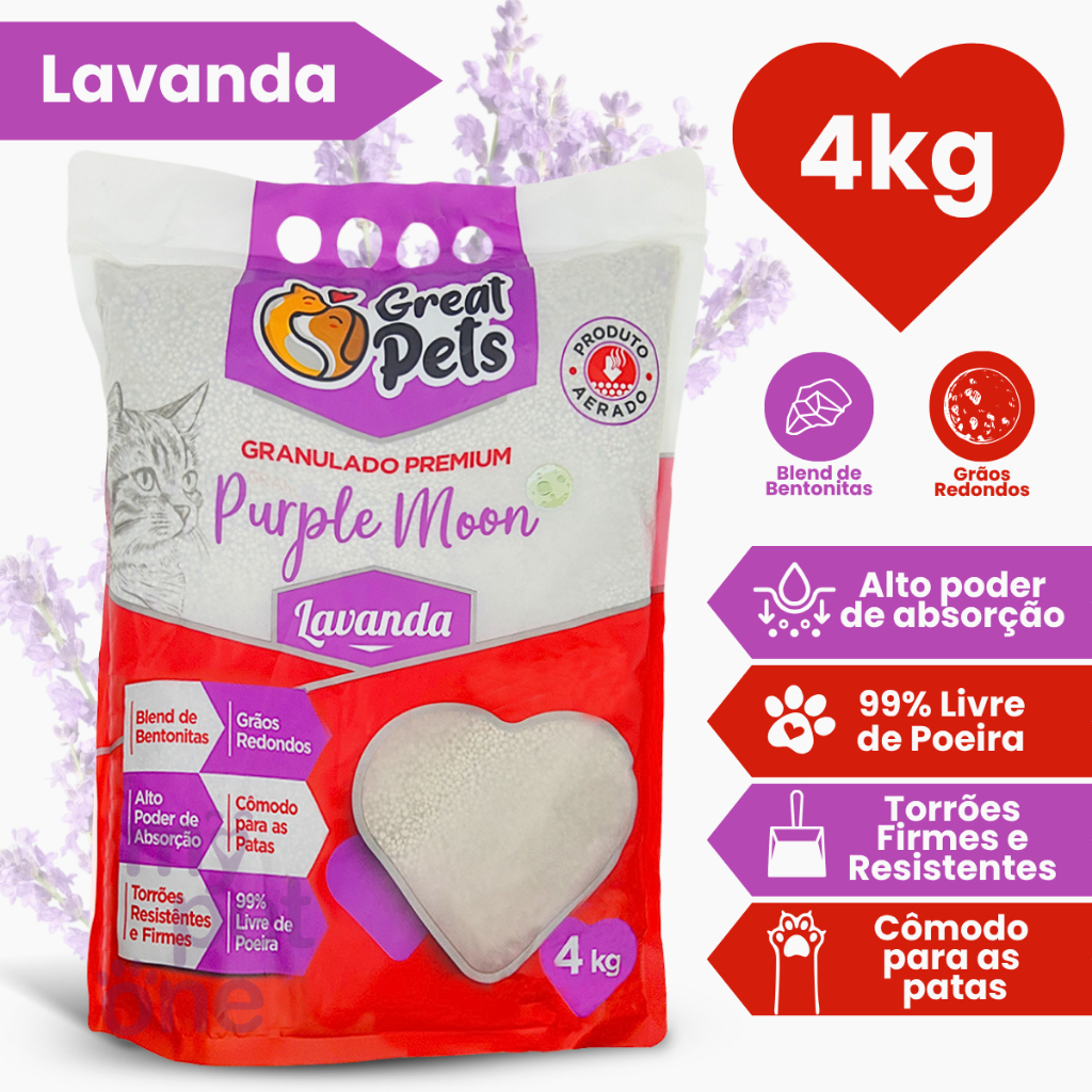Areia Bentonita Esférica Premium Lavanda Great Pets para Gatos - 4 Kg em Oferta na Shopee