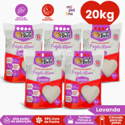 Kit 5 Areia Bentonita Esférica Premium Lavanda Great Pets para Gatos - 20Kg