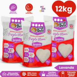 Kit 3 Areia Bentonita Esférica Premium Lavanda Great Pets para Gatos - 12Kg