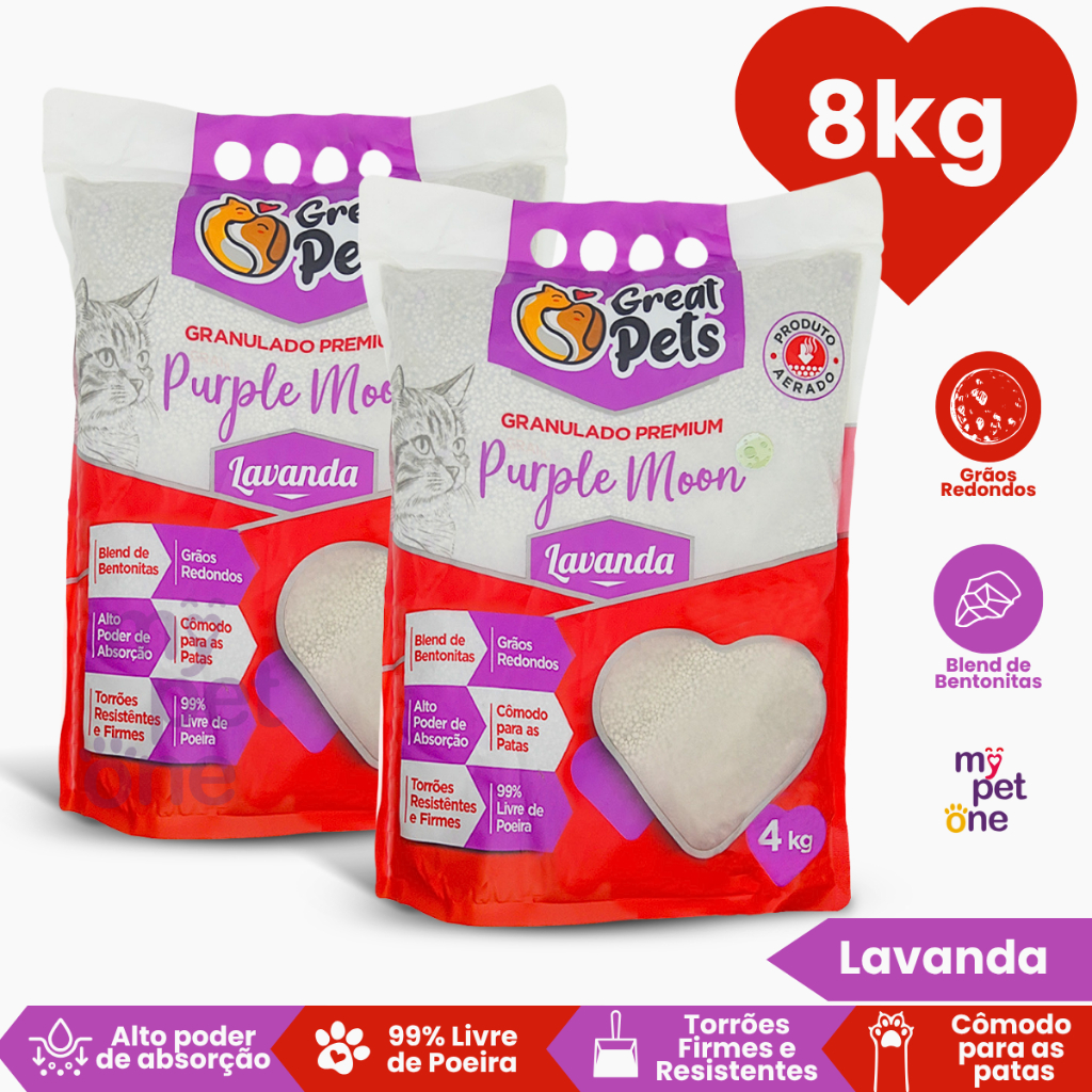 Kit 2 Areia Bentonita Esférica Premium Lavanda Great Pets para Gatos - 8Kg em Oferta na Shopee