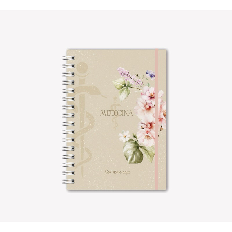 Caderno Profissões -  Medicina - Capa Dura - Personalizado com o nome - Papelaria - Floral - Feminino