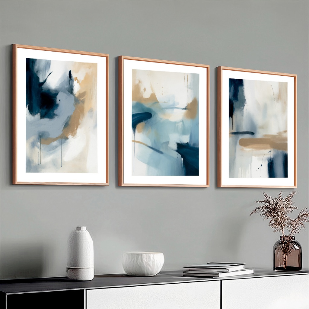 Kit 3 Quadros Decorativos 60x90 cm Com Moldura e Vidro Para Sala Quarto Escritório Hall — imagem 2 de 2