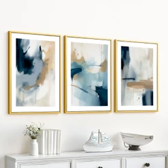 Kit 3 Quadros Decorativos 60x90 cm Com Moldura e Vidro Para Sala Quarto Escritório Hall