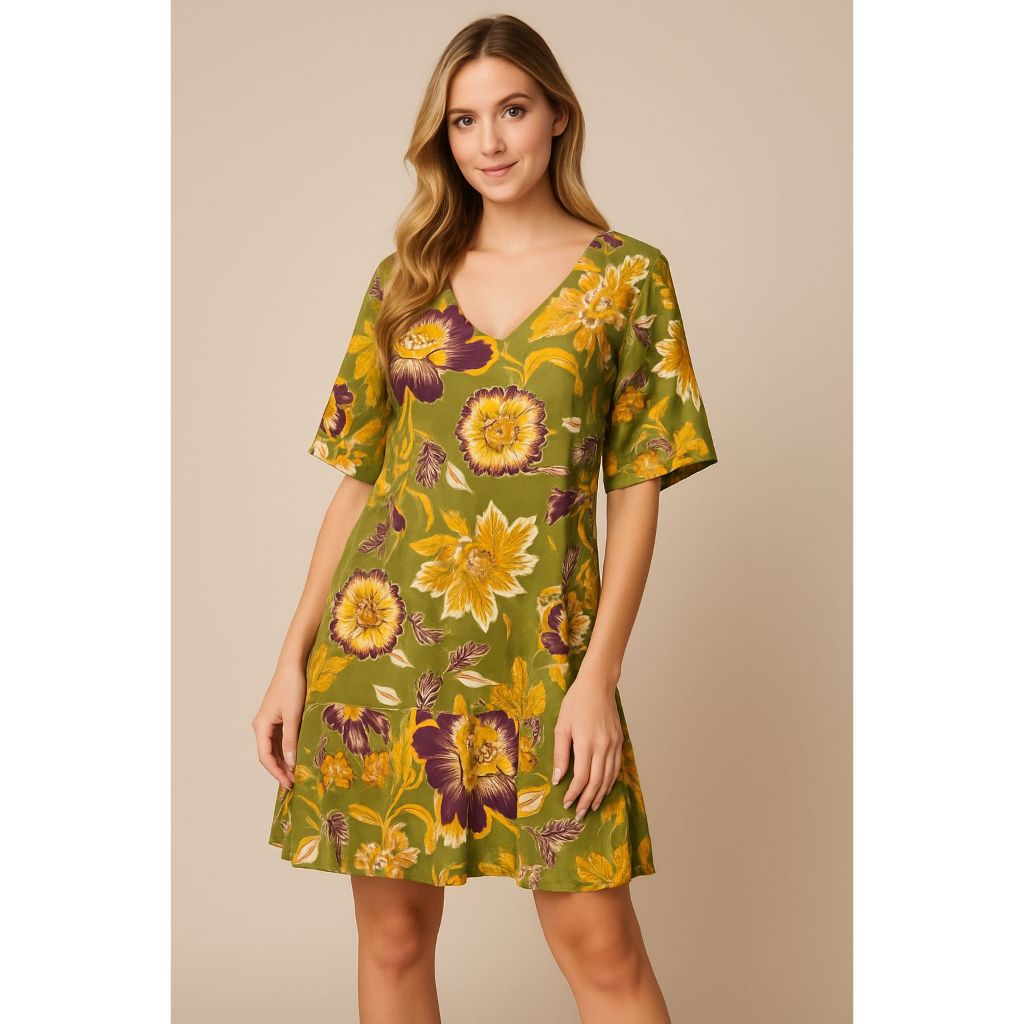 Vestido Confortável Soltinho  Com Manga de Viscose Estampado em Oferta na Shopee