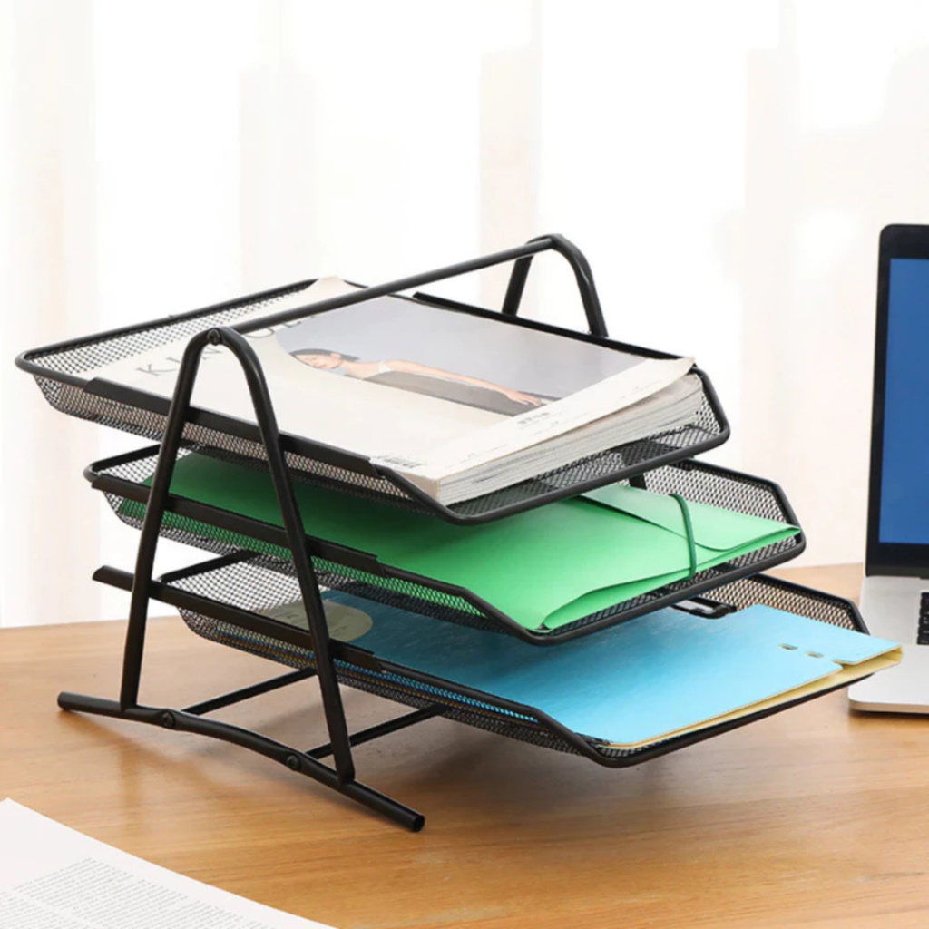Suporte para documentos de metal com 3 camadas andares bandeja de carta para organizador de mesa de home office