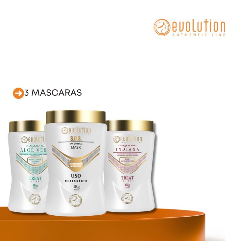 Evolution, kit cronograma 3 mascaras de 1kg cada indiana,sos, Aloe vera tratamento completo
